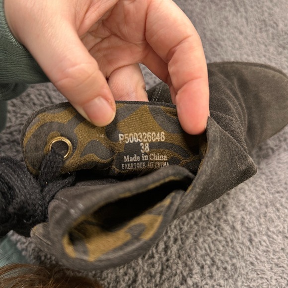 Fly London Yama Boots Womens 38 Grey Leather Suede Wedge Bootie Bow Lace Ankle - Picture 9 of 9